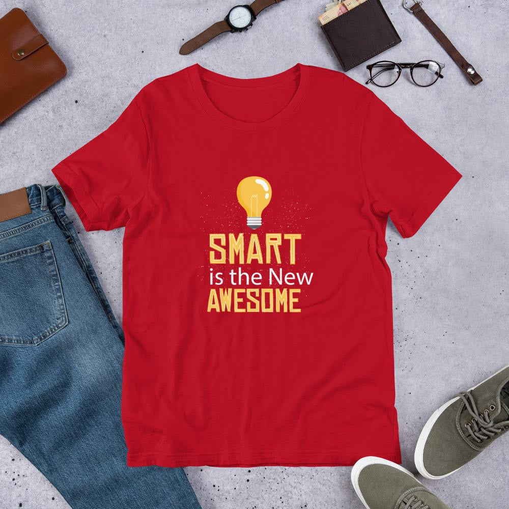 Smart Is Awesome Half Sleeve T-Shirt — Red