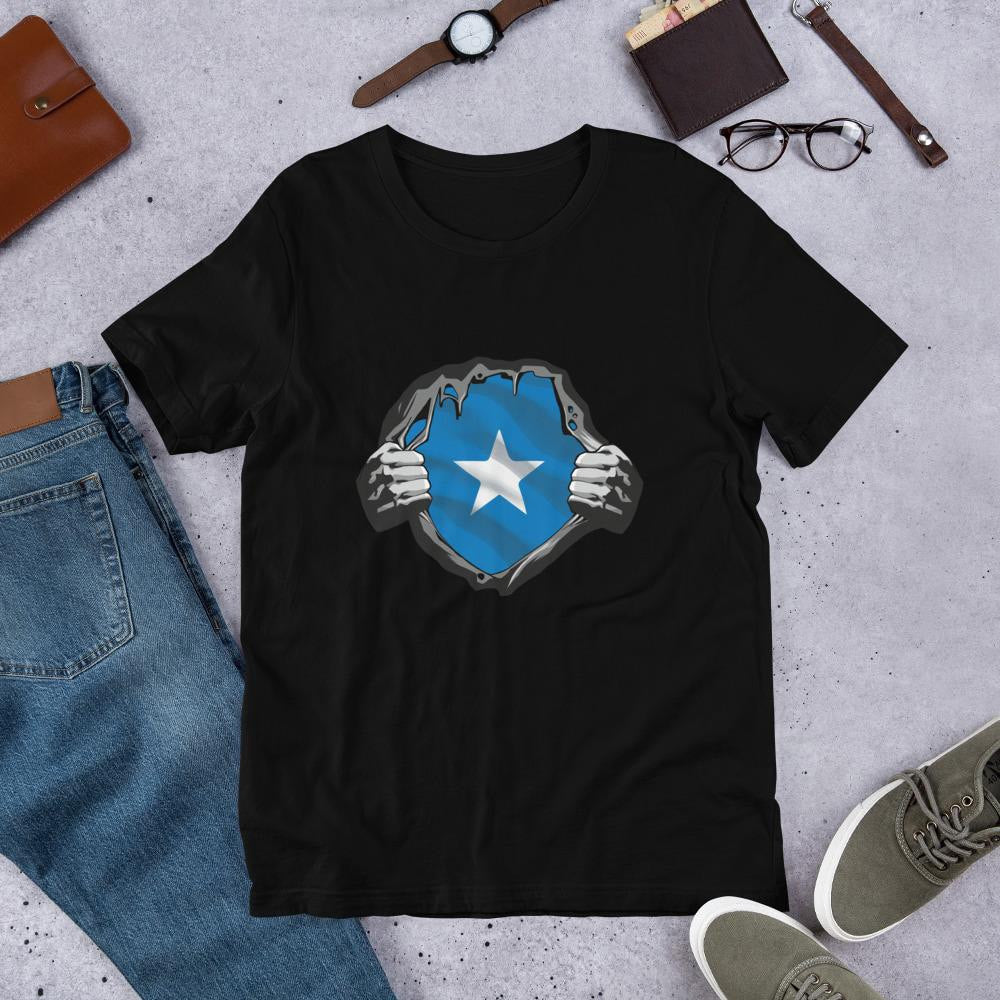 Somalia Flag Half Sleeve T-Shirt — Black