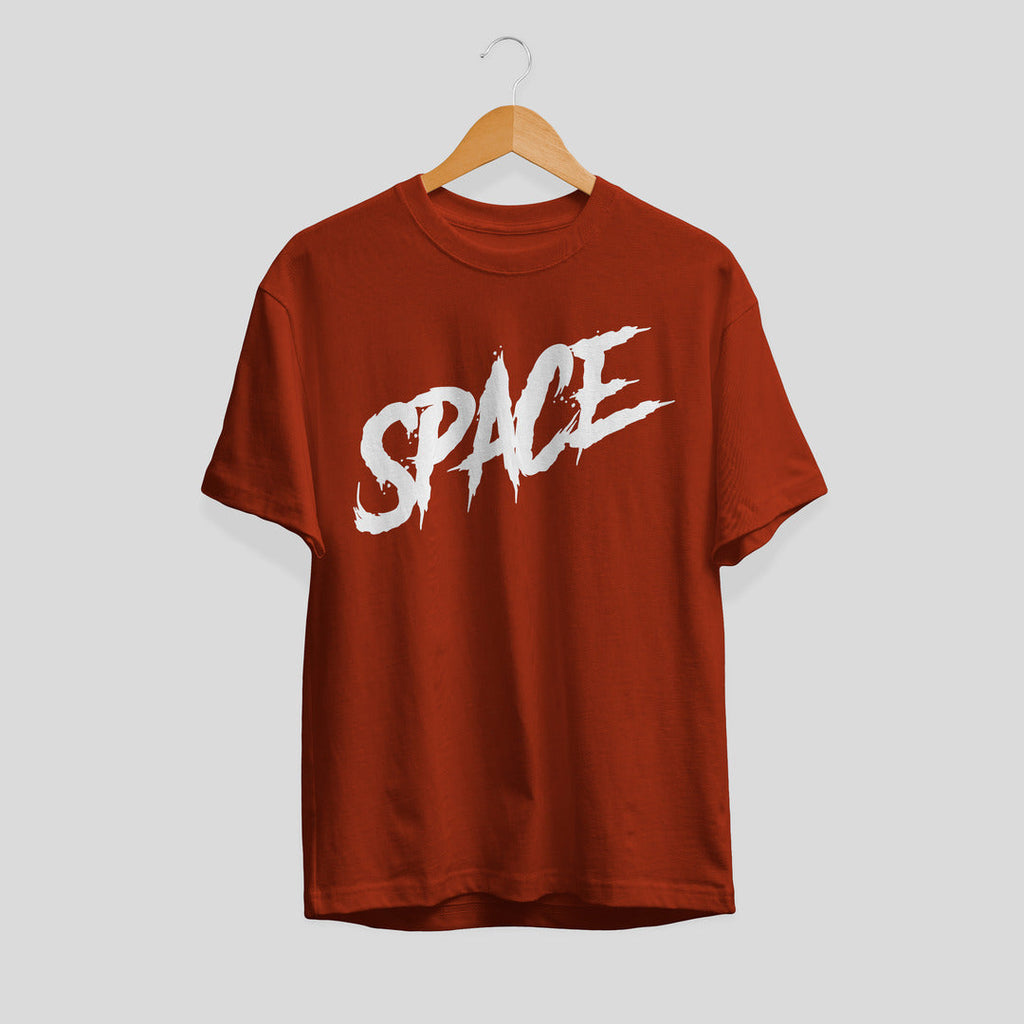 Space Typography Unisex Half Sleeve T-Shirt — Brick Red