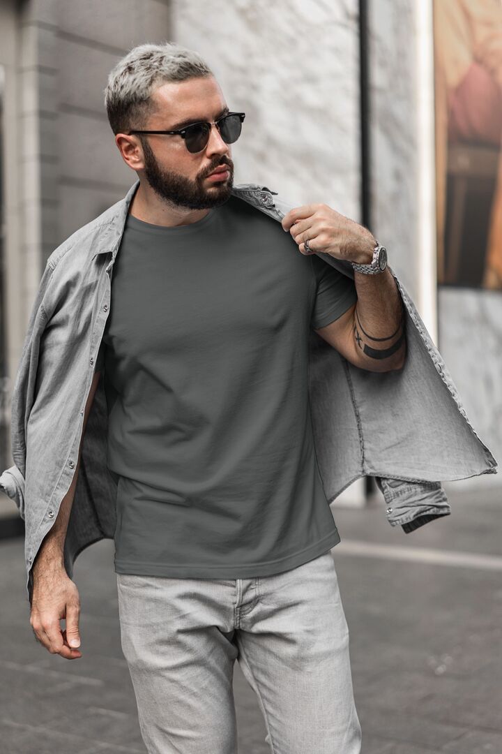 Men/Unisex Plain Half Sleeve T-Shirt — Steel Grey