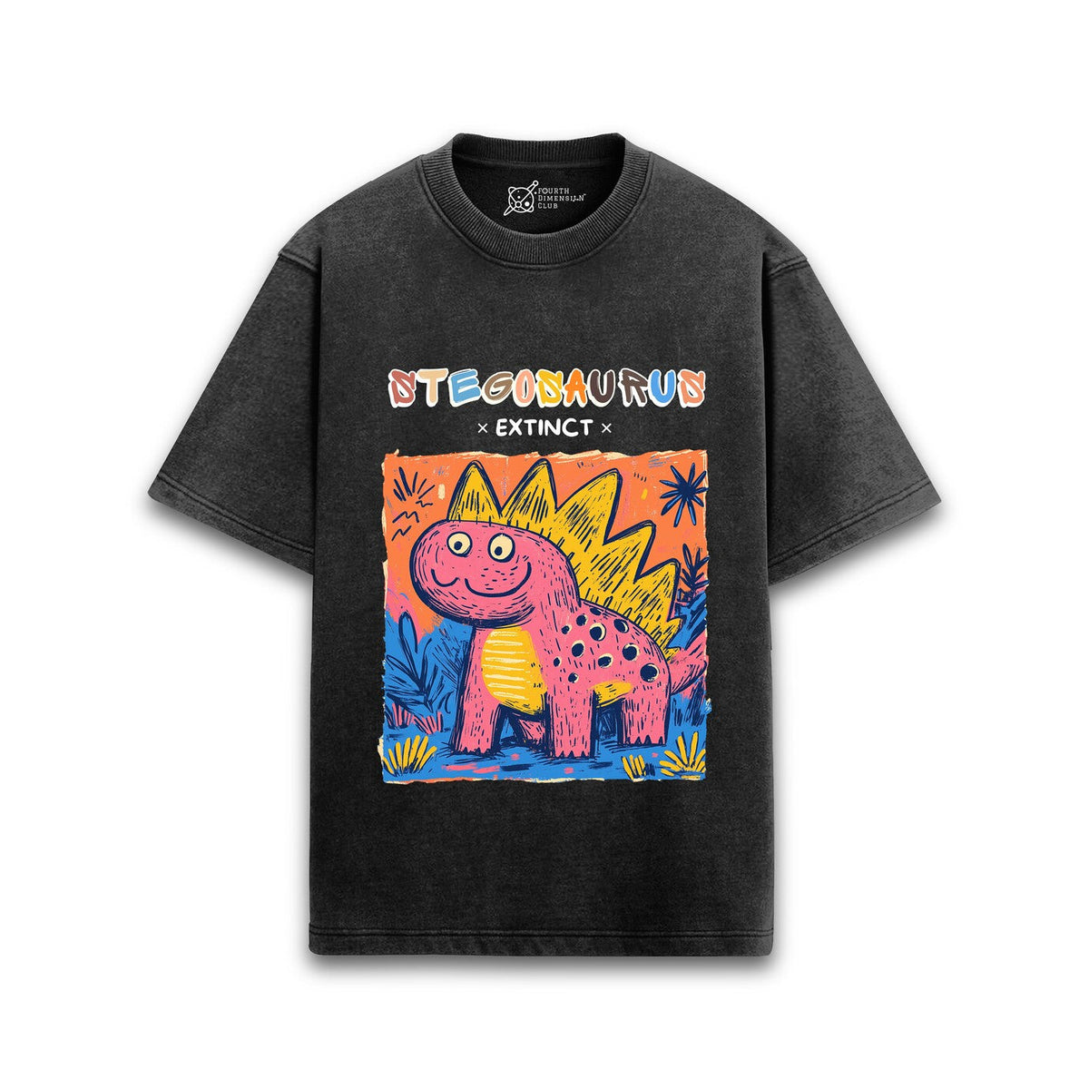 Cotton acid wash oversized t-shirt with Stegosaurus print