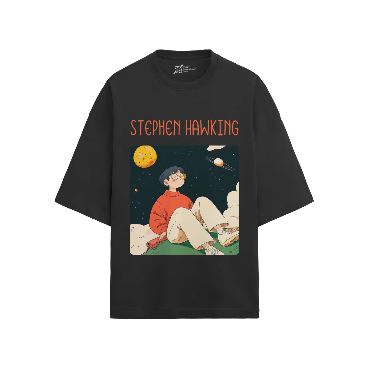 Stephen Hawking Oversized French Terry T-Shirt — black-2