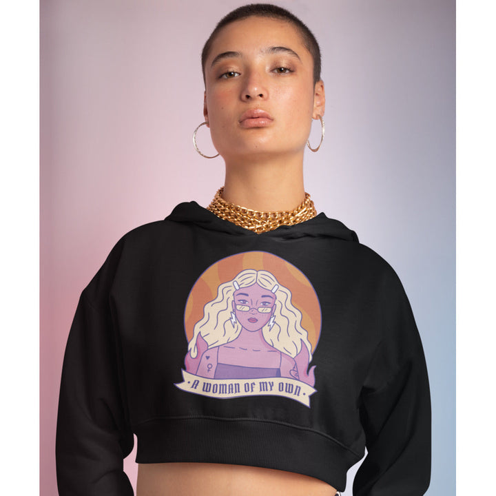 Strong Woman Crop Hoodie — Black