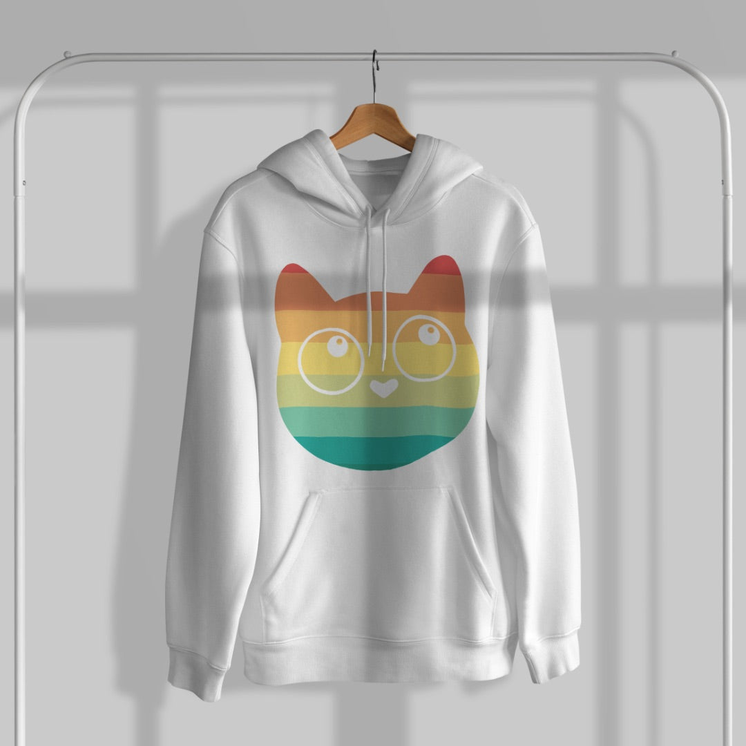 Cute Retro Cat Unisex Heavyweight Oversized Hooded Sweatshirt — White
