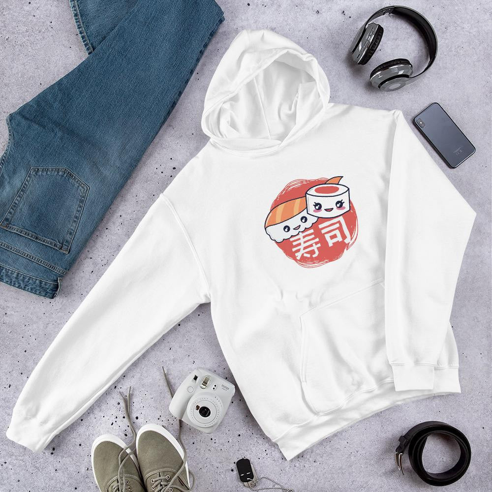 Sushi Pieces Unisex Hooded Sweatshirt — White