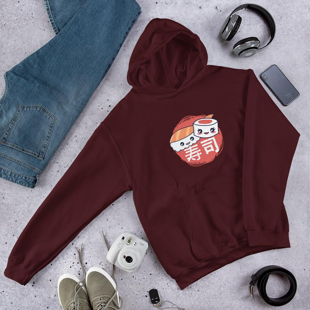 Sushi Pieces Unisex Hooded Sweatshirt — Maroon