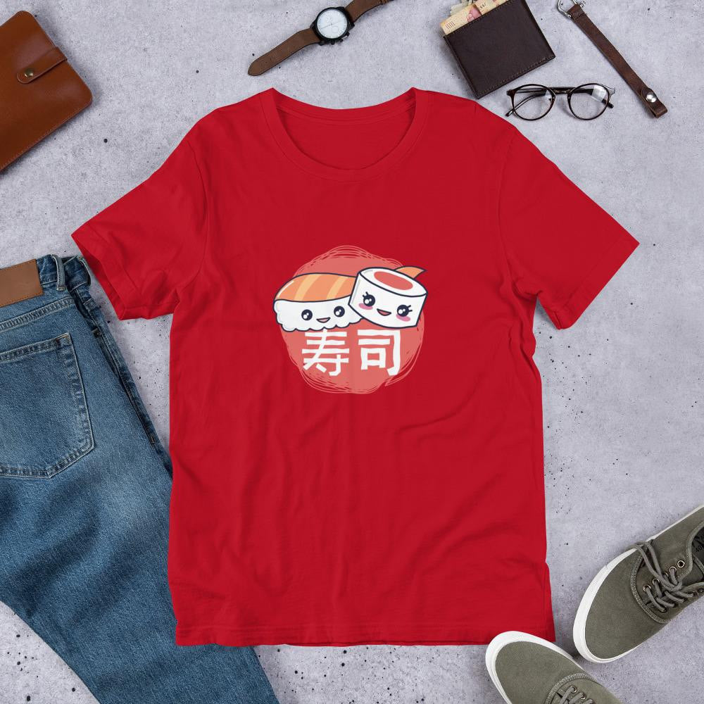 Sushi Pieces Half Sleeve T-Shirt — Red