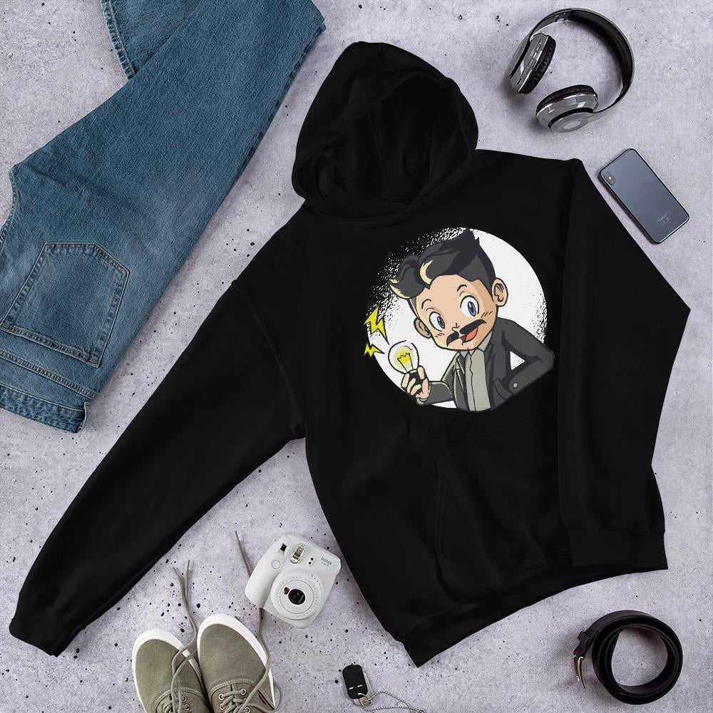 Tesla Kid Unisex Hooded Sweatshirt — Black