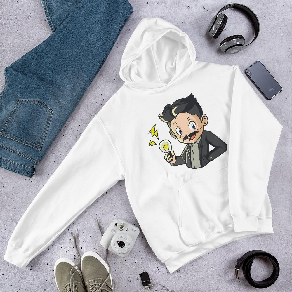Tesla Kid Unisex Hooded Sweatshirt — White