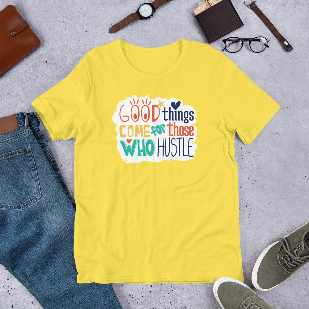 Good Things Hustle Half Sleeve T-Shirt — Yellow