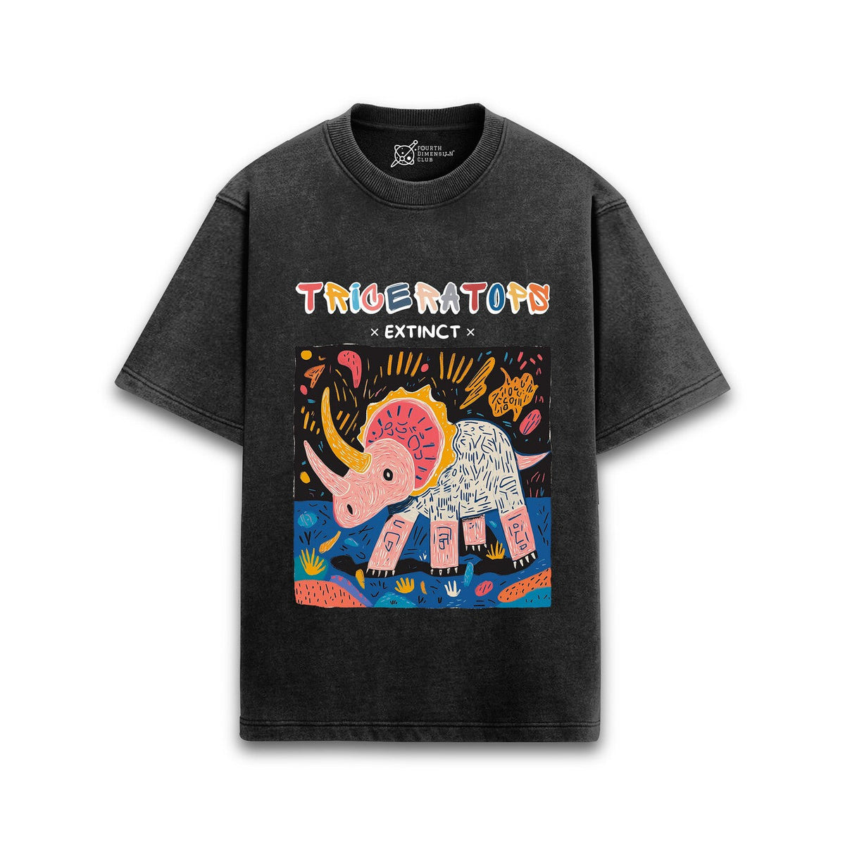 Cotton acid wash oversized t-shirt with Triceratops print