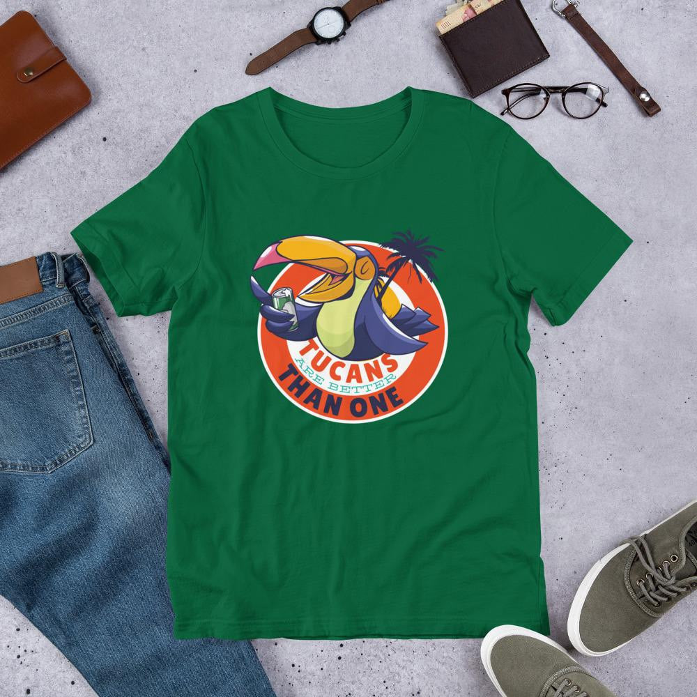 Tucan Drinking Beer Half Sleeve T-Shirt — Green