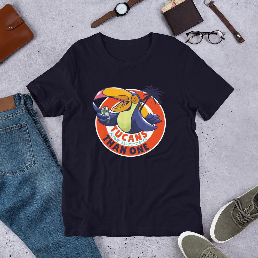 Tucan Drinking Beer Half Sleeve T-Shirt — Navy