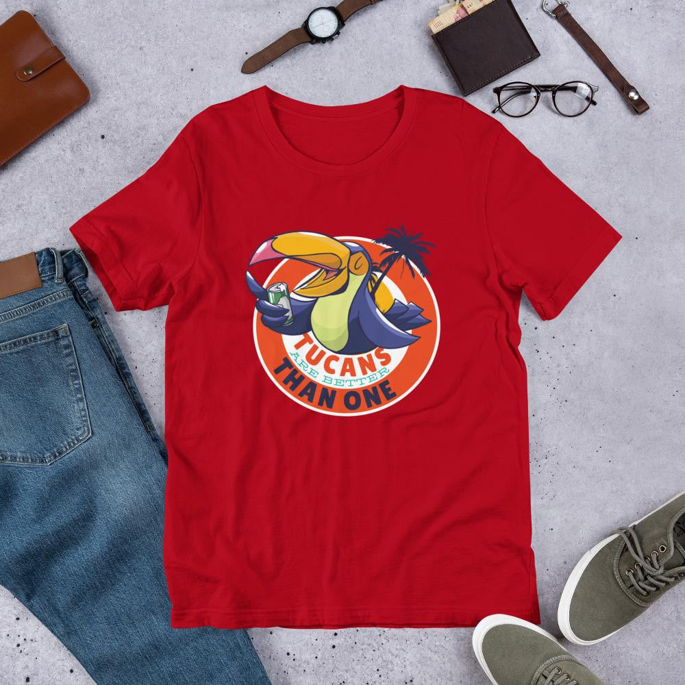 Tucan Drinking Beer Half Sleeve T-Shirt — Red
