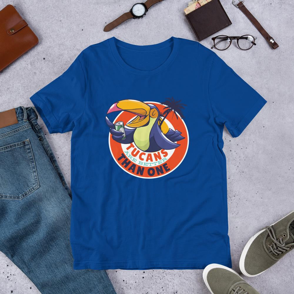Tucan Drinking Beer Half Sleeve T-Shirt — Blue