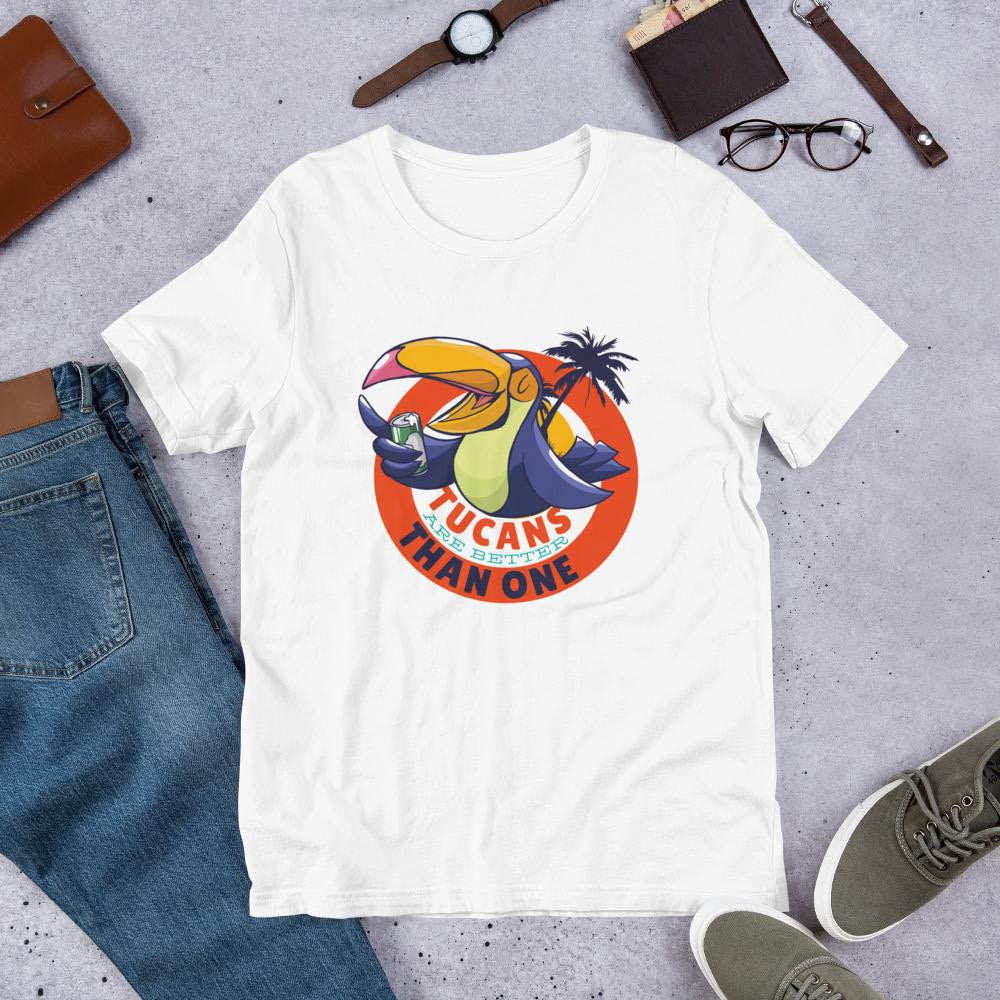 Tucan Drinking Beer Half Sleeve T-Shirt — White