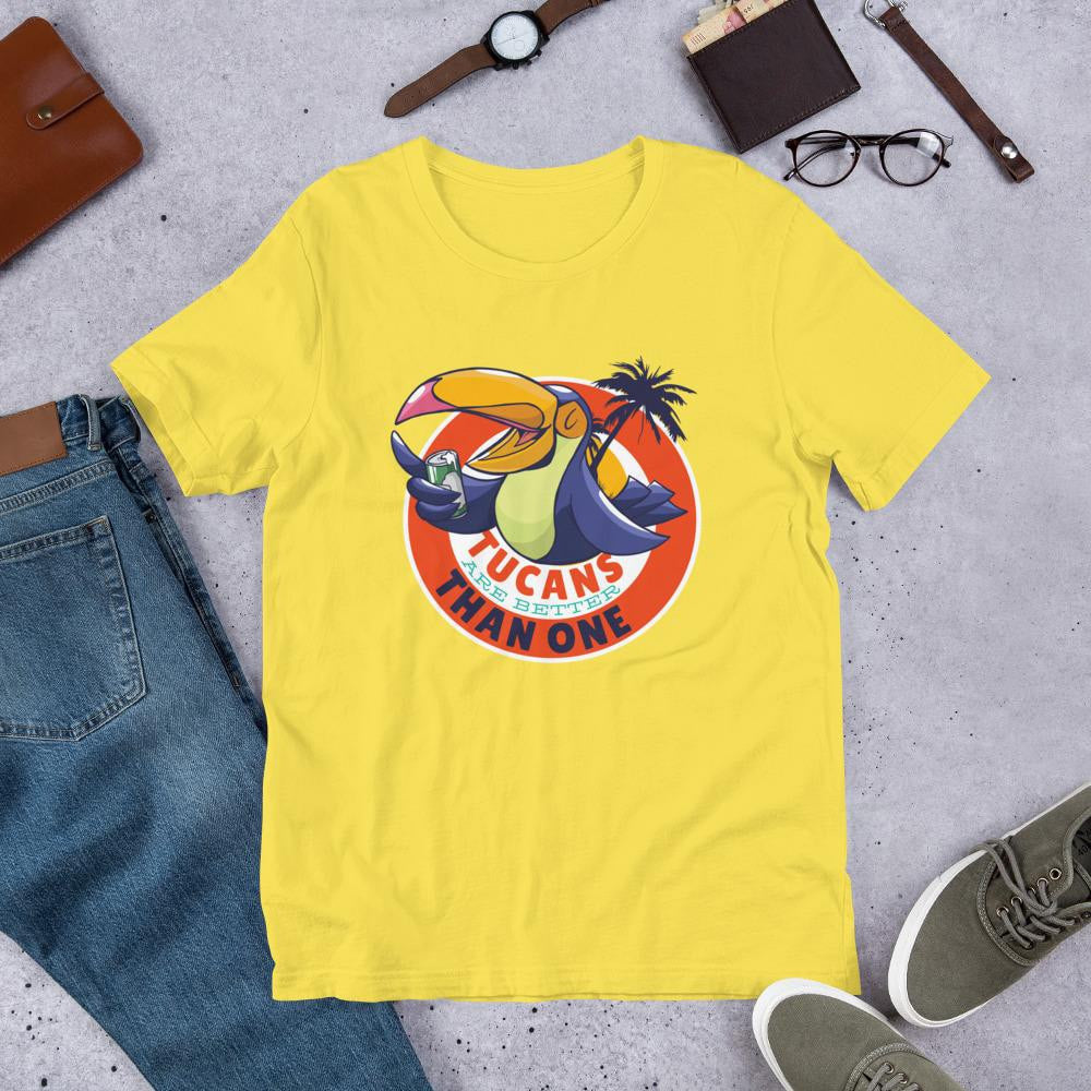 Tucan Drinking Beer Half Sleeve T-Shirt — Yellow