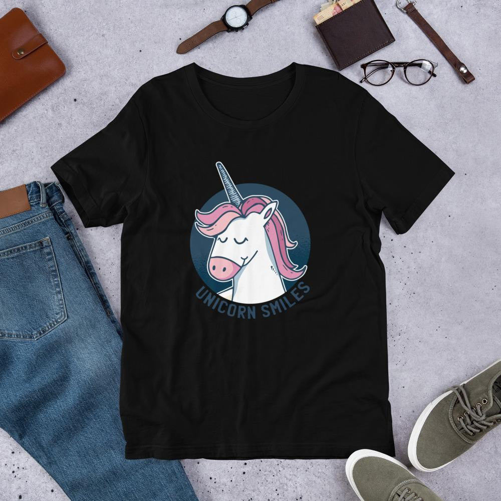 Unicorn Smiles Half Sleeve T-Shirt — Black