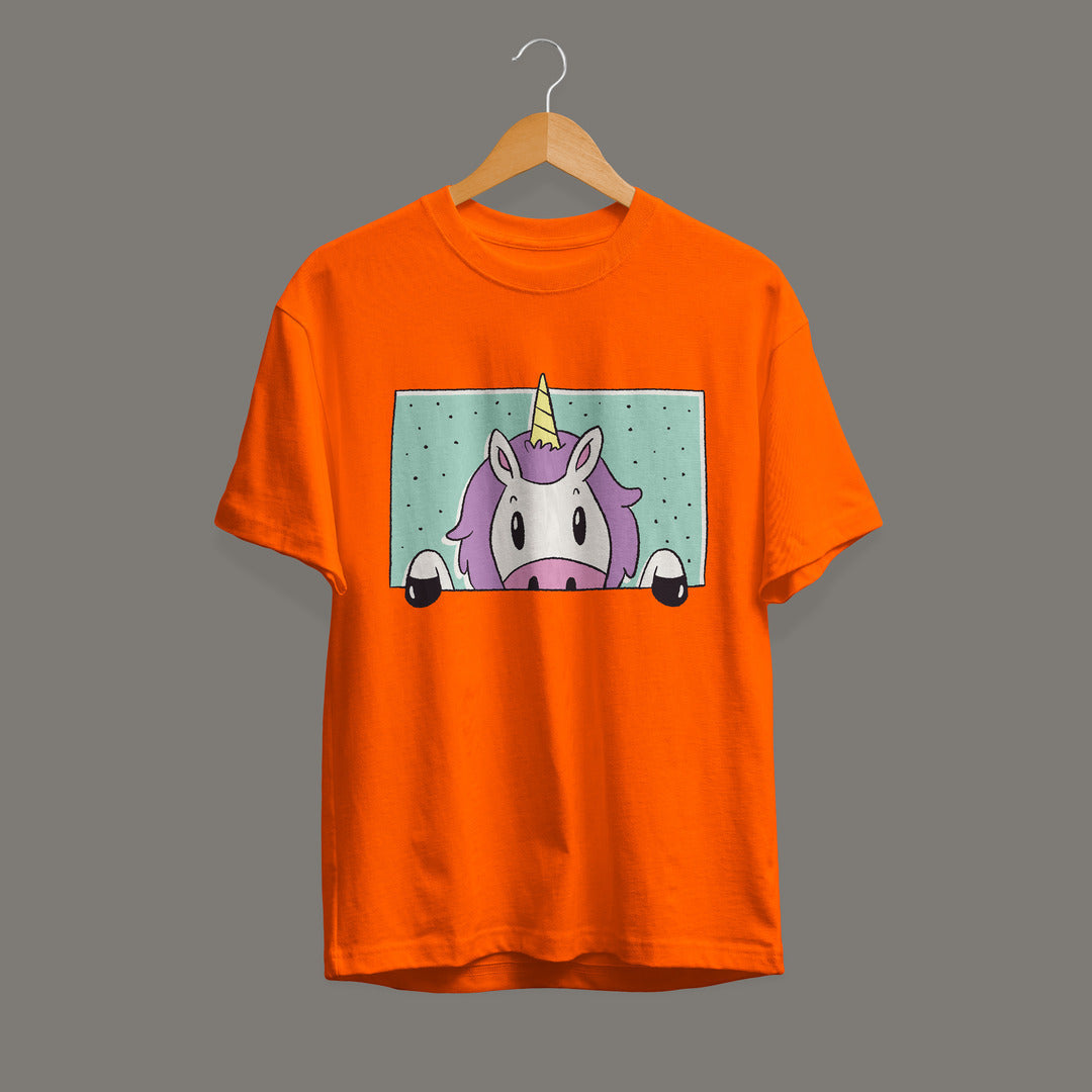 Unicorn Window Half-Sleeve T-Shirt — Orange