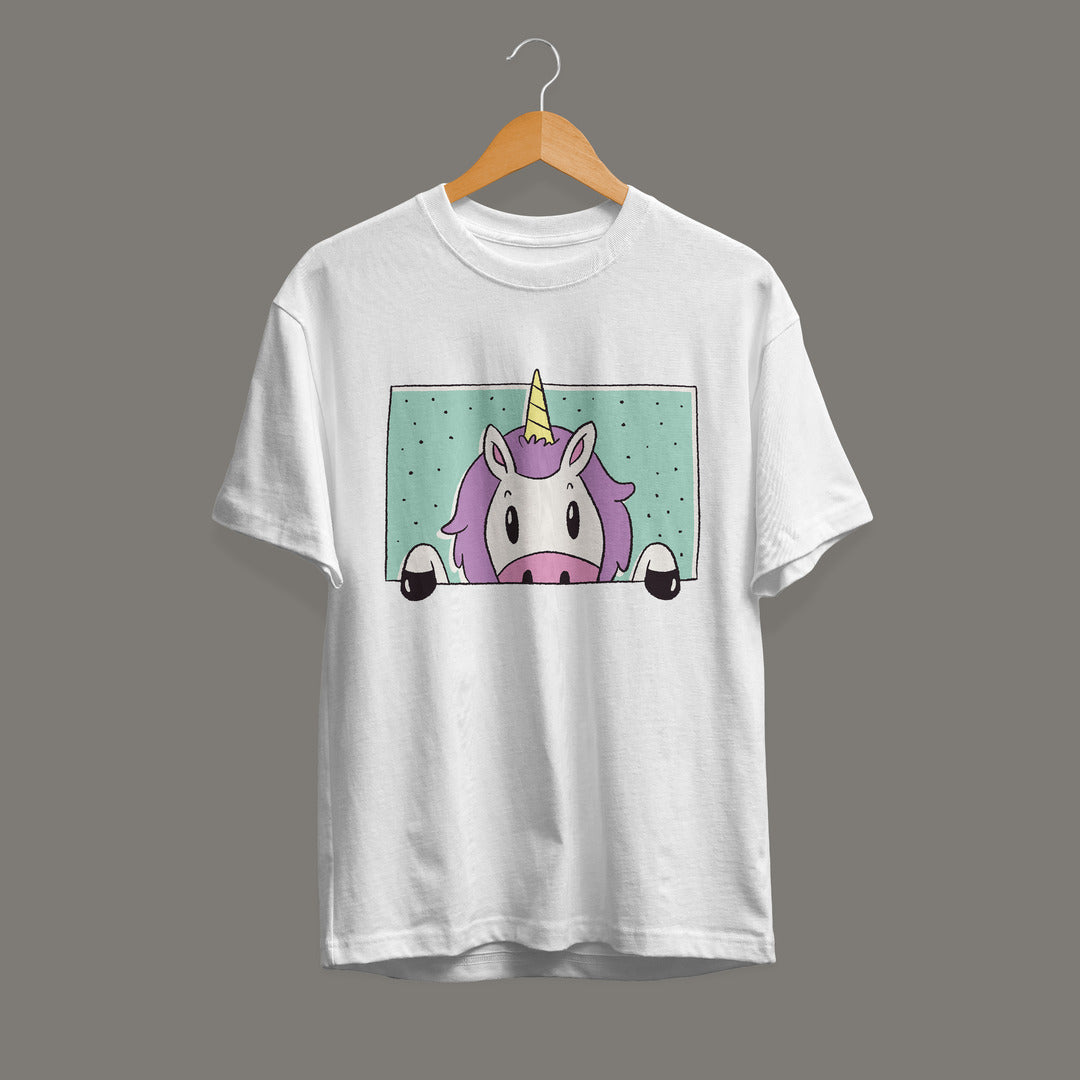 Unicorn Window fantasy graphic tee front – Fourth Dimension Club