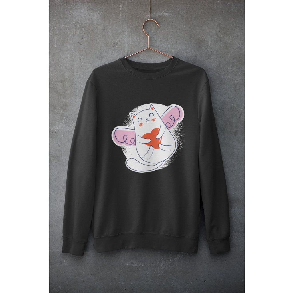 Valentine Cat Unisex Sweatshirt — Black