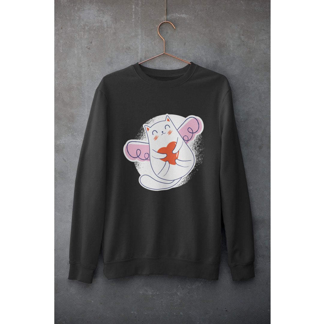 Valentine Cat Unisex Sweatshirt — Black
