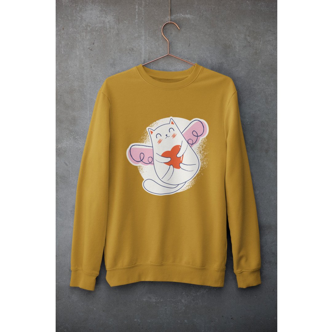 Valentine Cat Unisex Sweatshirt — Mustard