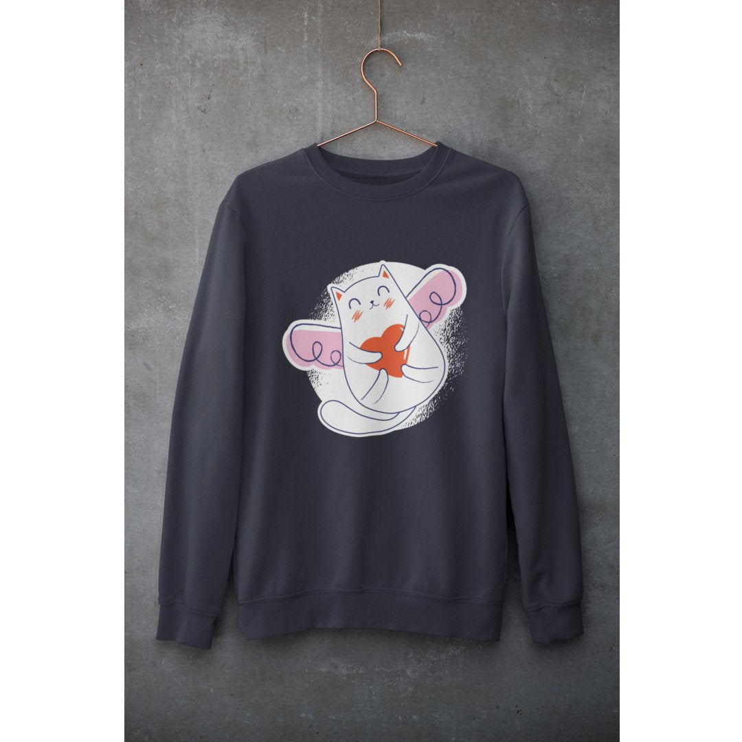 Valentine Cat Unisex Sweatshirt — Navy