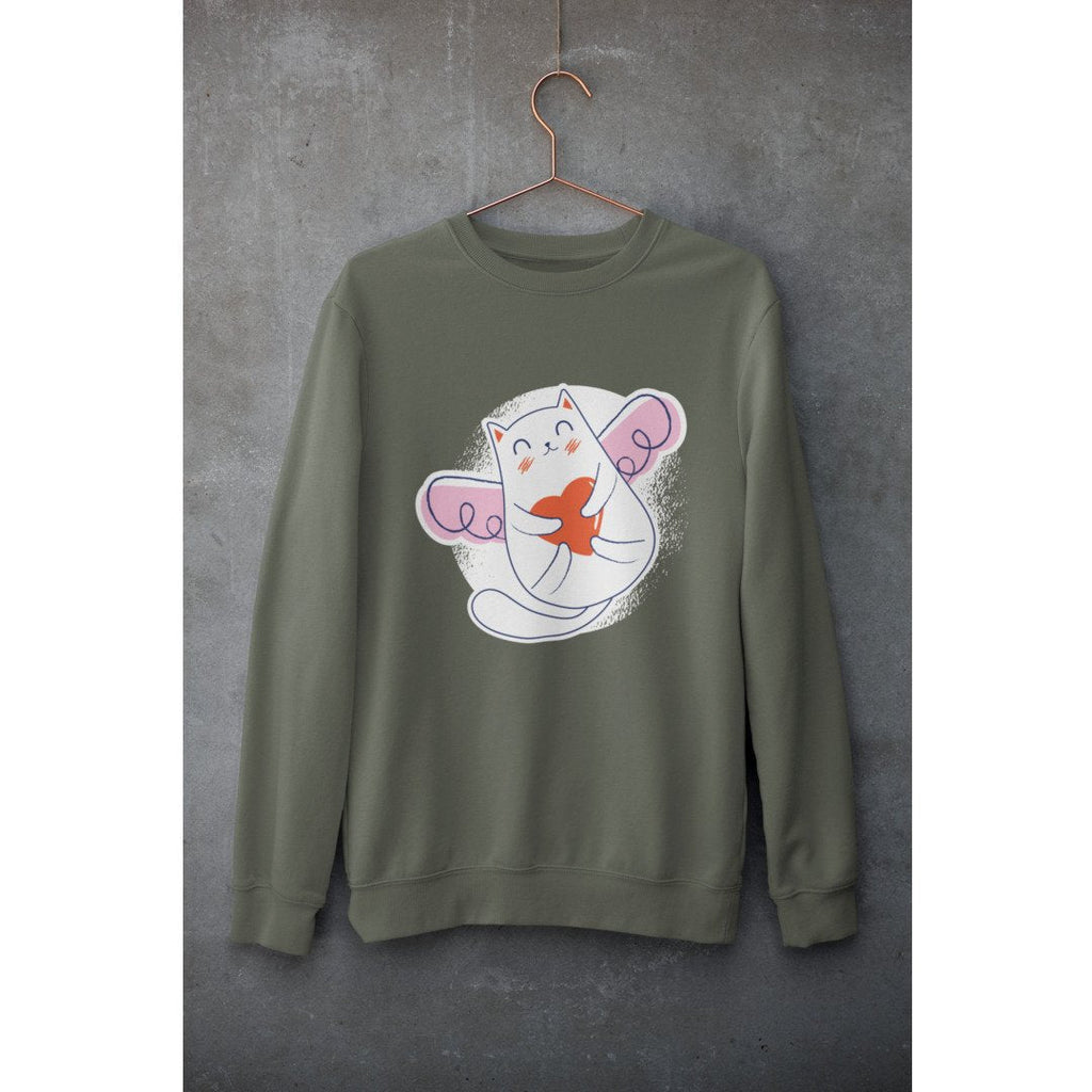 Valentine Cat Unisex Sweatshirt — Olive