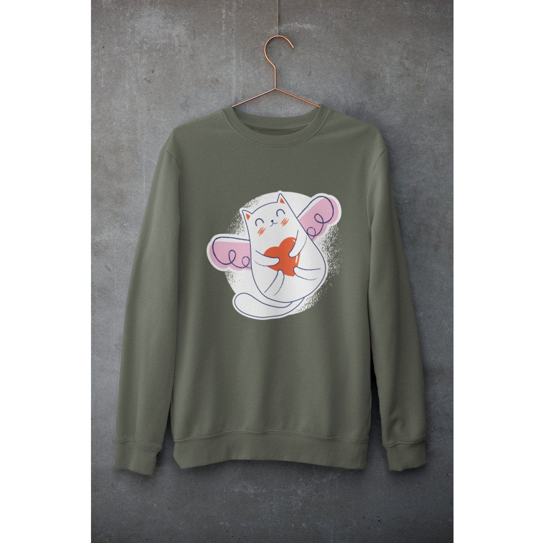 Valentine Cat Unisex Sweatshirt — Olive
