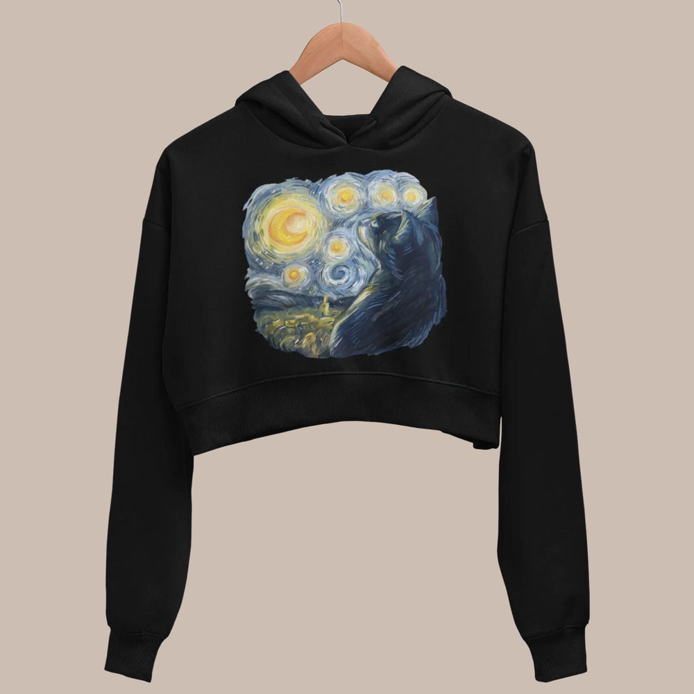 Van Gogh Cat Crop Hoodie — back view