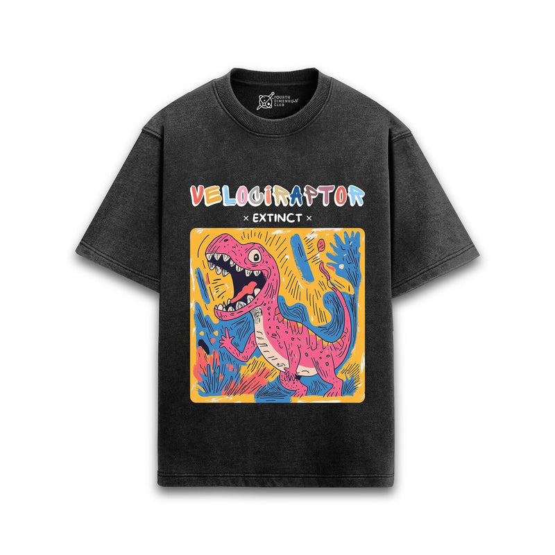 Cotton acid wash oversized t-shirt with Velociraptor print