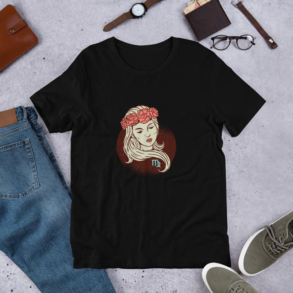 Virgo Zodiac Half Sleeve T-Shirt — Black