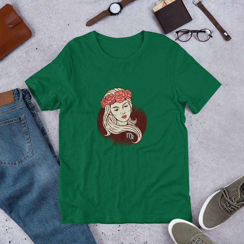 Virgo Zodiac Half Sleeve T-Shirt — Green