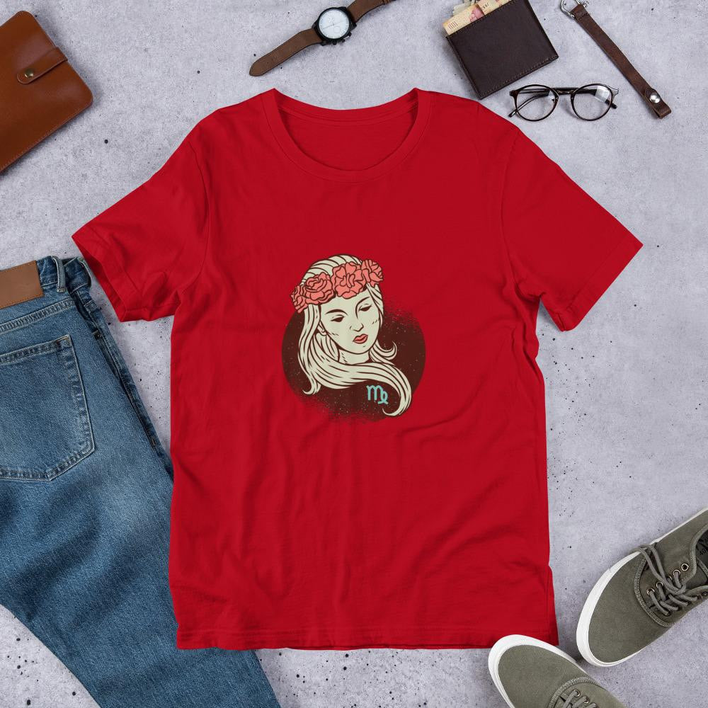 Virgo Zodiac Half Sleeve T-Shirt — Red