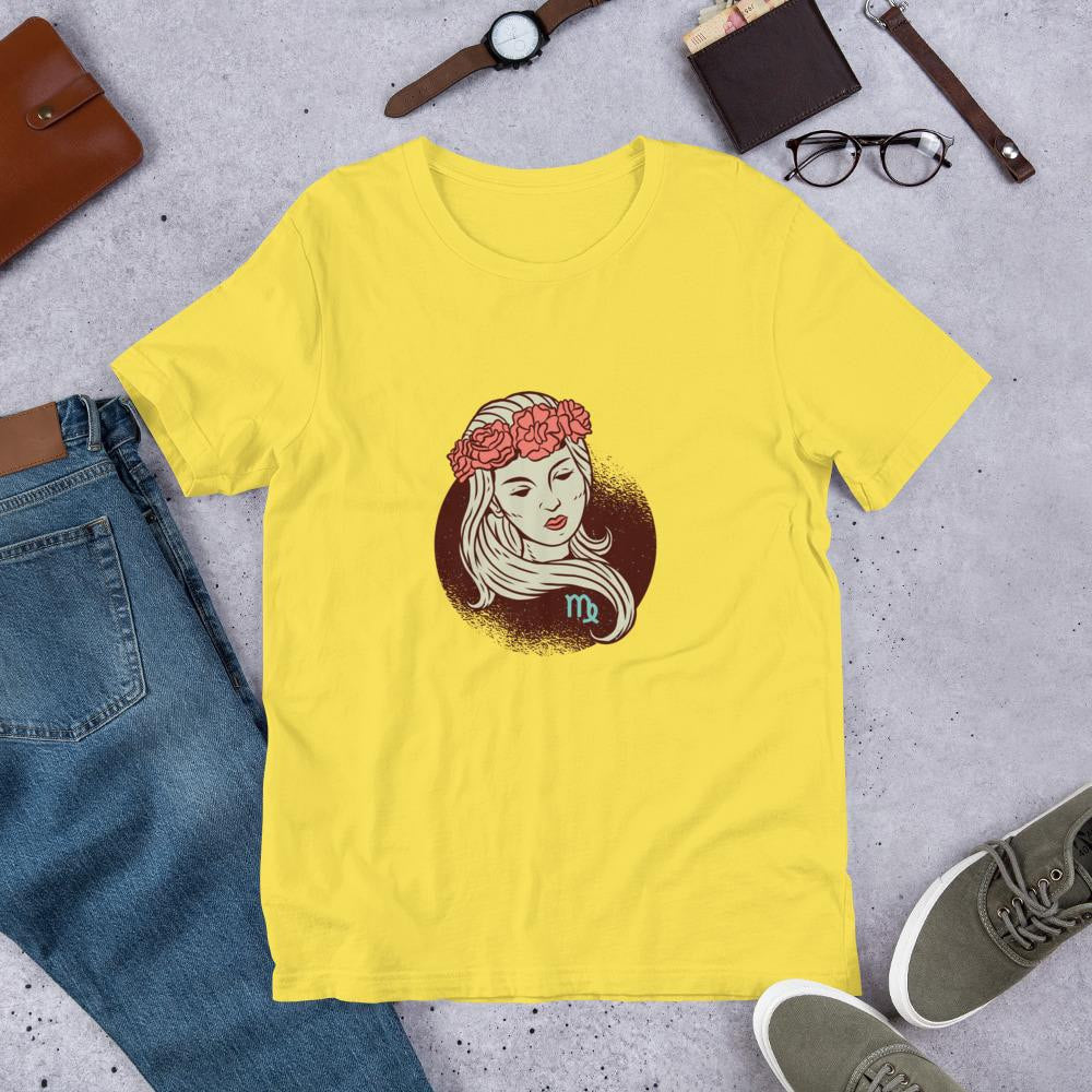 Virgo Zodiac Half Sleeve T-Shirt — Yellow