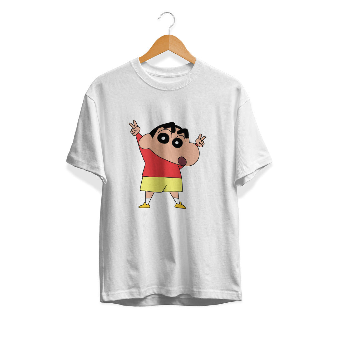 Winning Pose Shinchan Unisex Half Sleeve T-Shirt — White