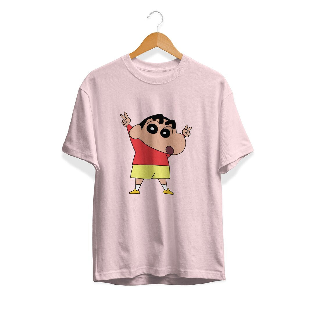 Winning Pose Shinchan Unisex Half Sleeve T-Shirt — Light Pink