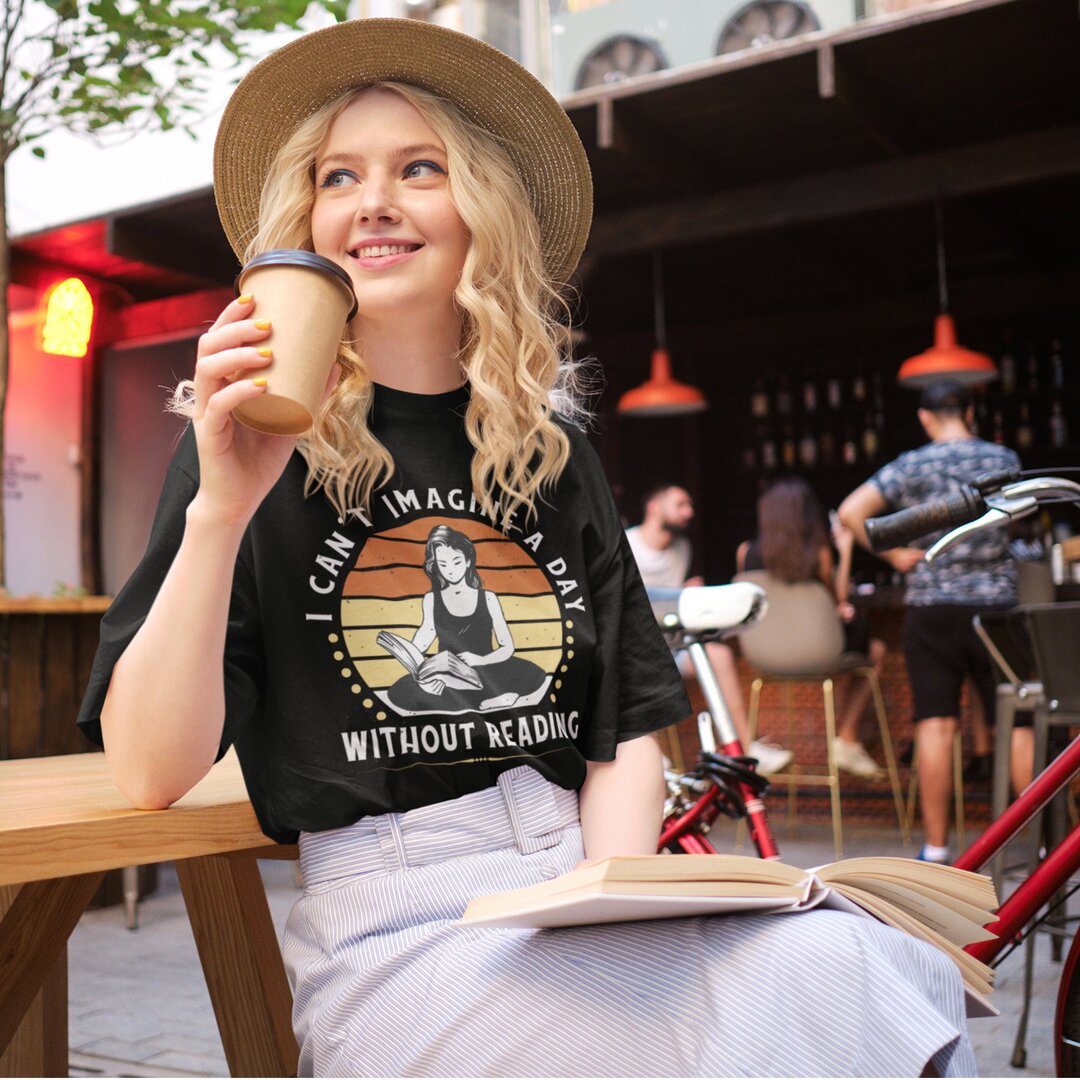 Girl Reading Books oversized tee front graphic – Fourth Dimension Club