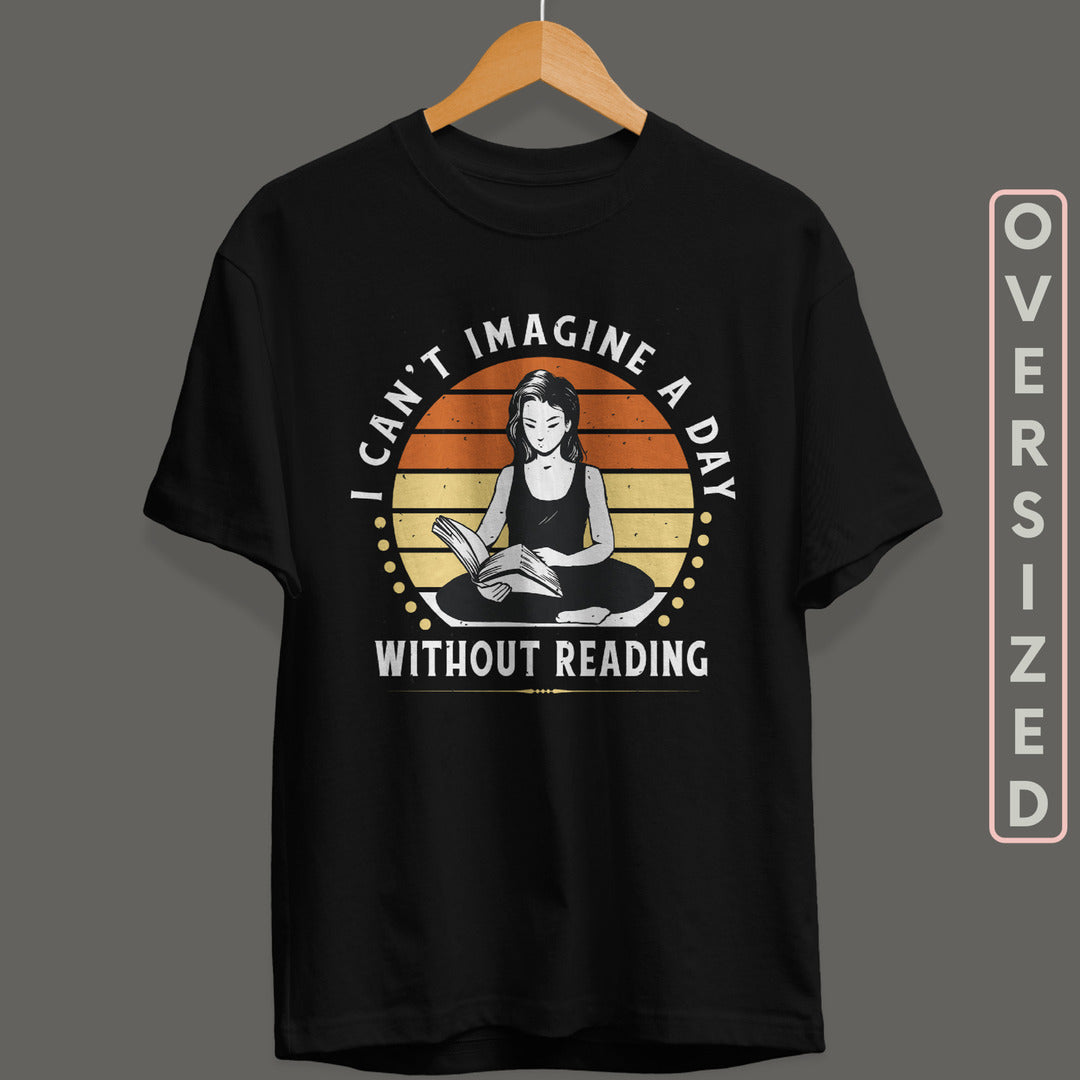 Girl Reading Books Unisex Oversized T-Shirt — back view