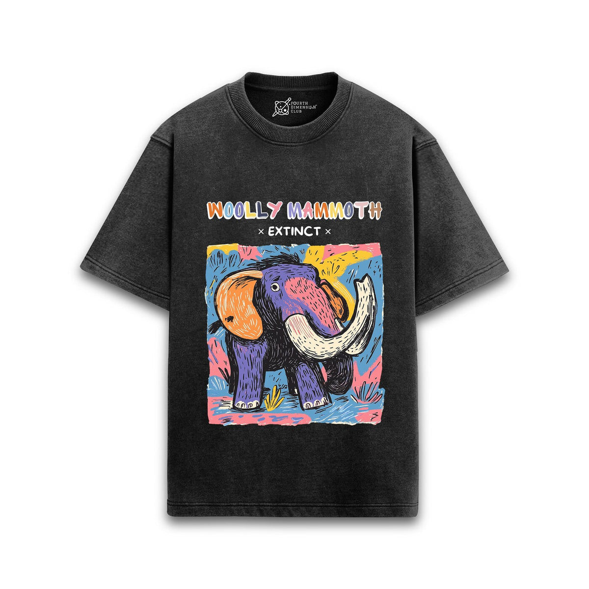 Cotton acid wash oversized t-shirt with Woolly Mammoth print
