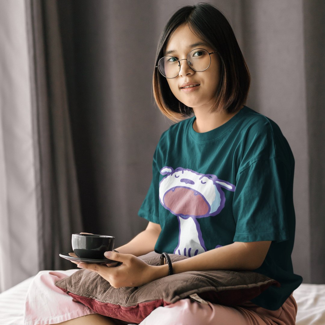 Yawning Shiro Unisex Oversized T-Shirt — Petrol Blue