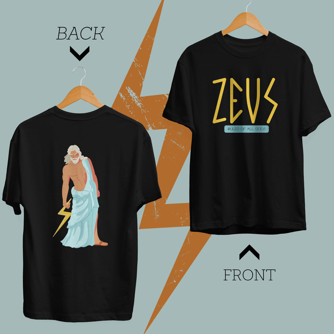 Zeus Greek God Half-Sleeve T-Shirt — Black