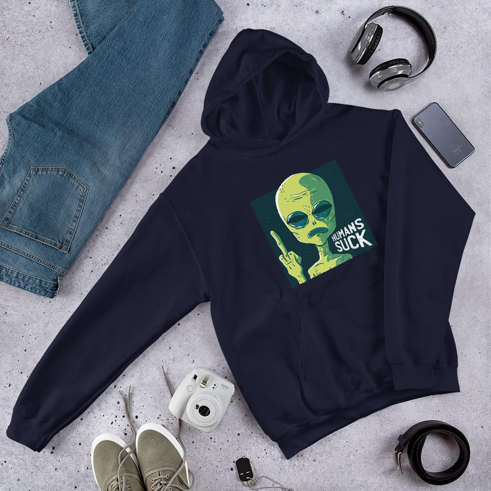 Humans Suck Alien Unisex Hooded Sweatshirt — Navy