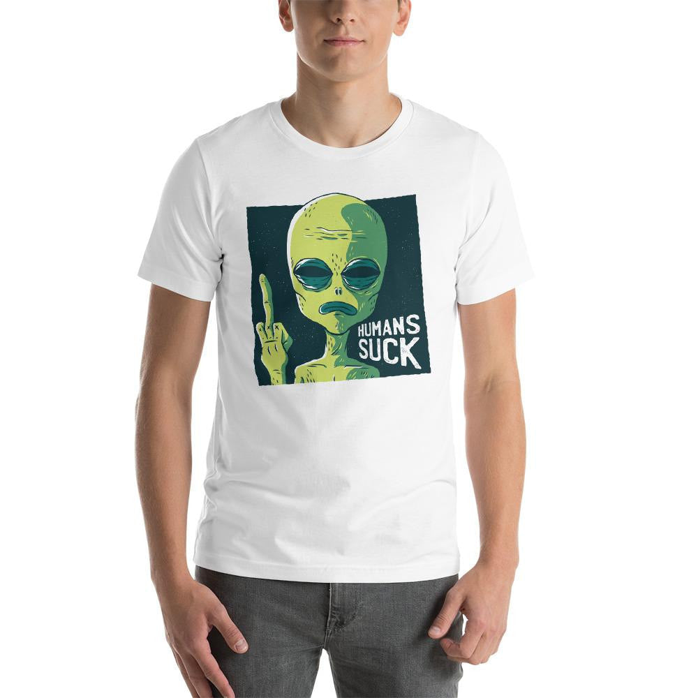 Humans Suck Alien Half Sleeve T-Shirt — White (2)