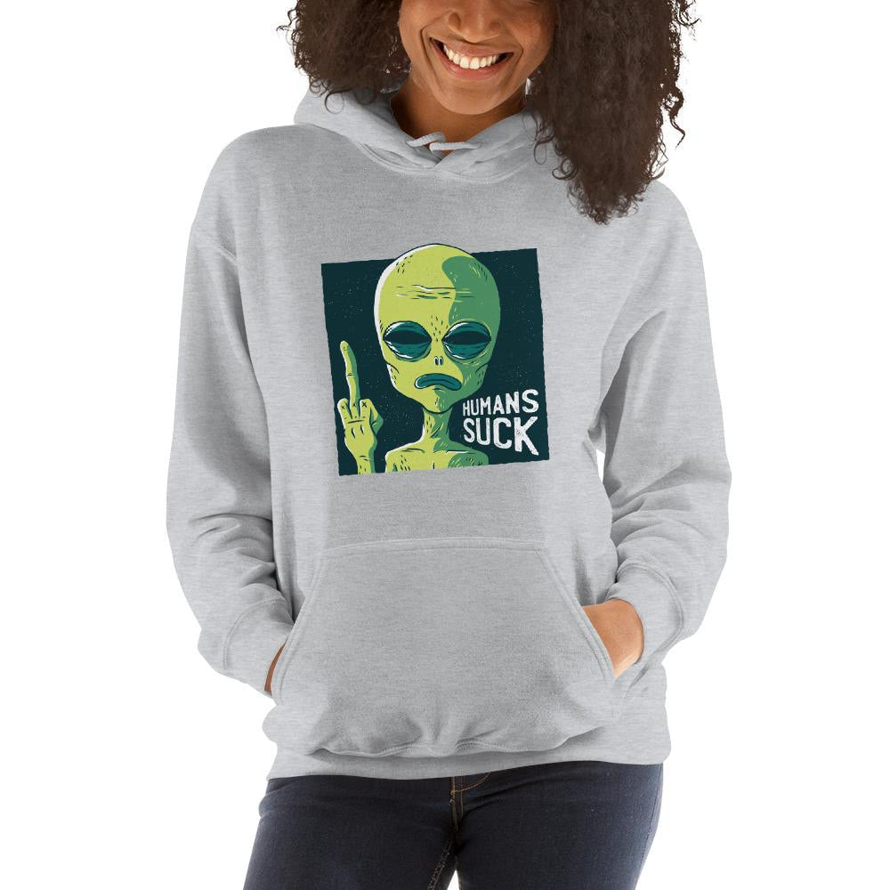 Humans Suck Alien Unisex Hooded Sweatshirt — detail view 5