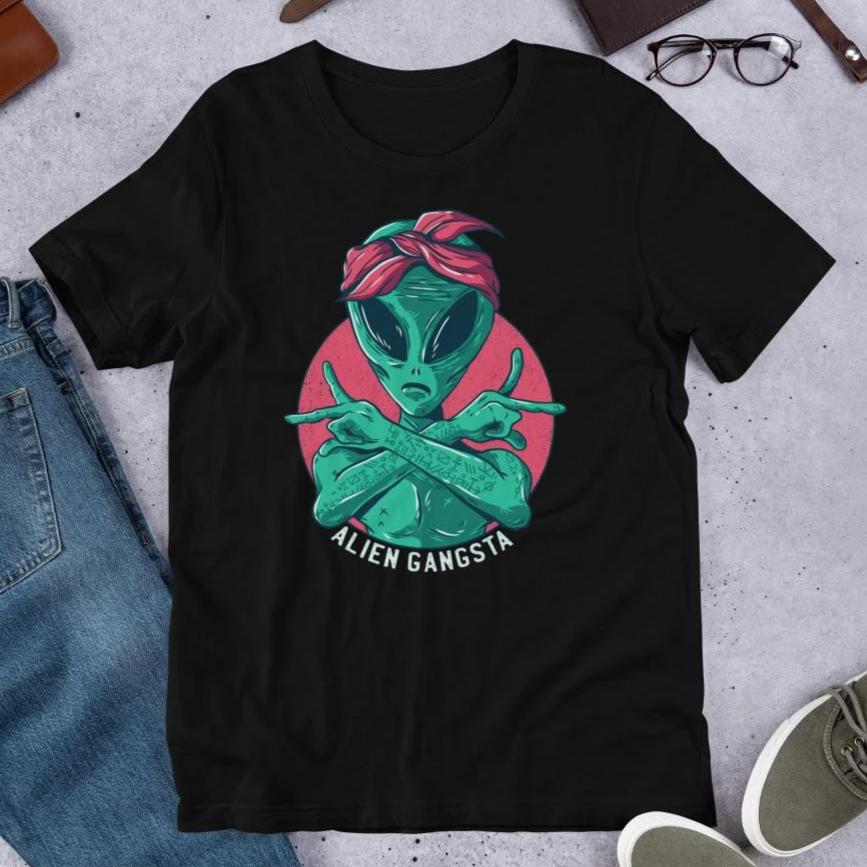 Alien Gangsta Half Sleeve T-Shirt — Black
