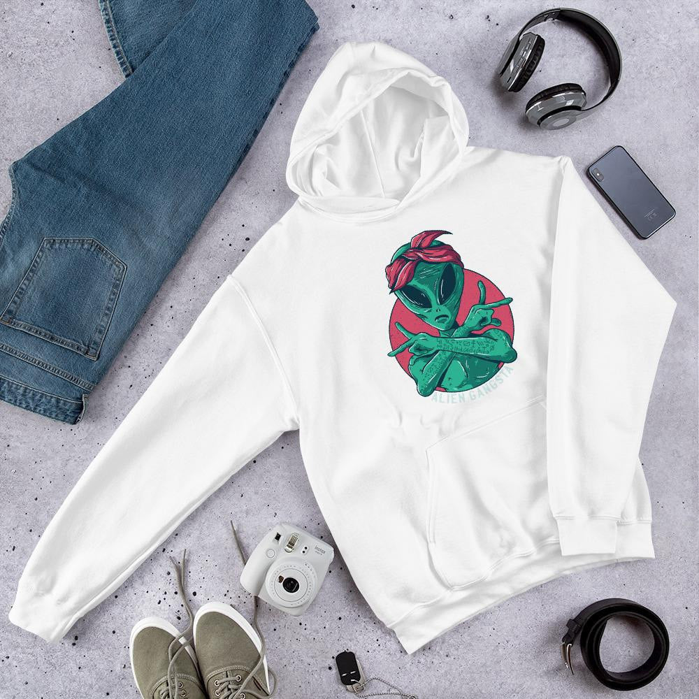 Alien Gangsta Unisex Hooded Sweatshirt — White