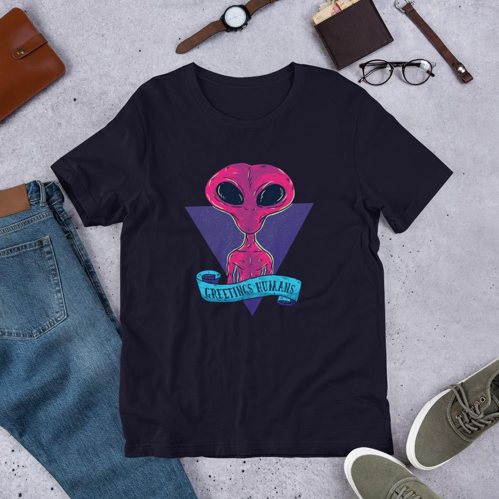 Greetings Humans Half Sleeve T-Shirt — Navy