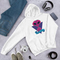 Greetings Humans alien hoodie front graphic – Fourth Dimension Club